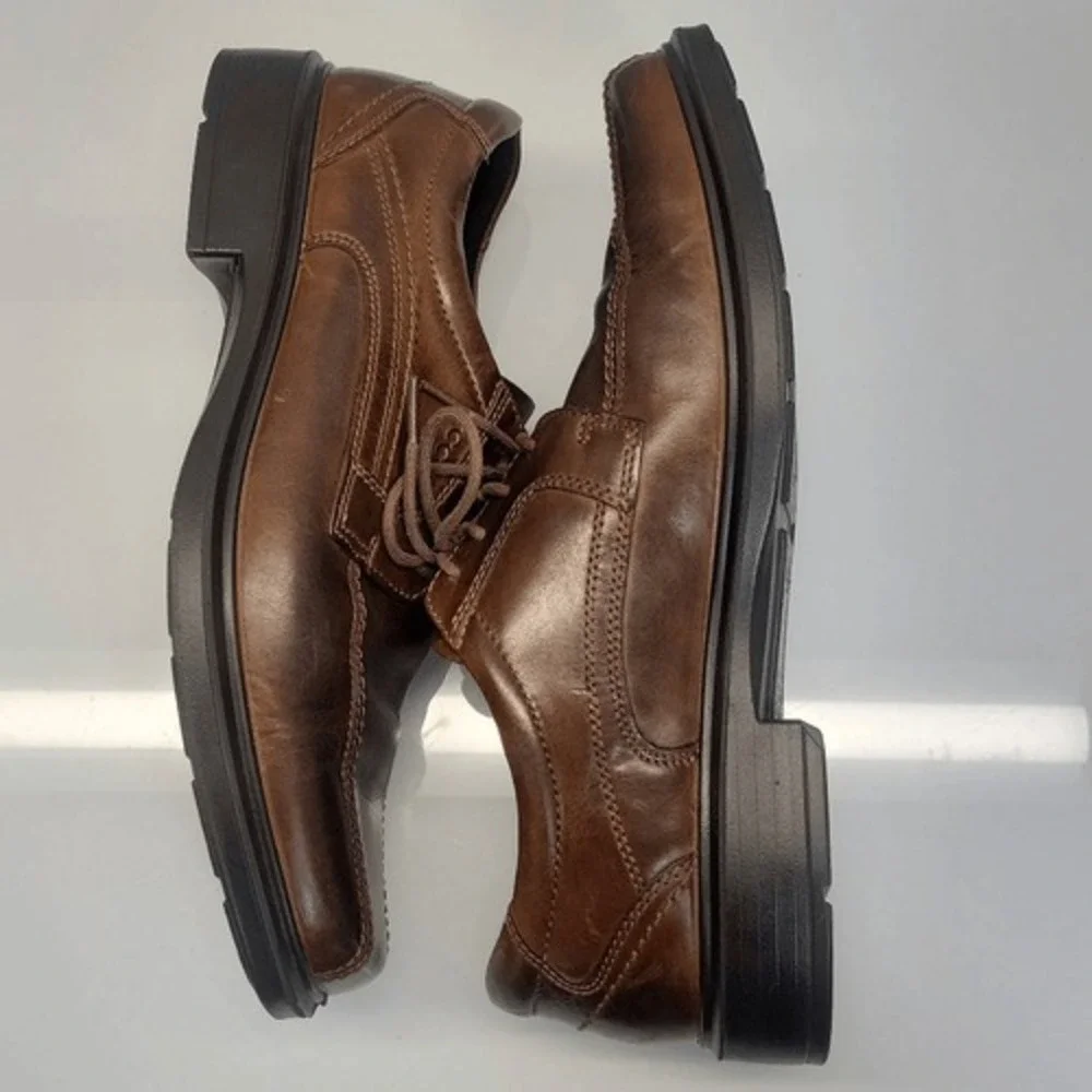 ECCO Men Derby Lace Up Dress Shoes EU 44 US 10 Brown Helsinki Leather Square Toe